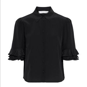 FRAME Cropped ruffle-trimmed washed-silk shirt